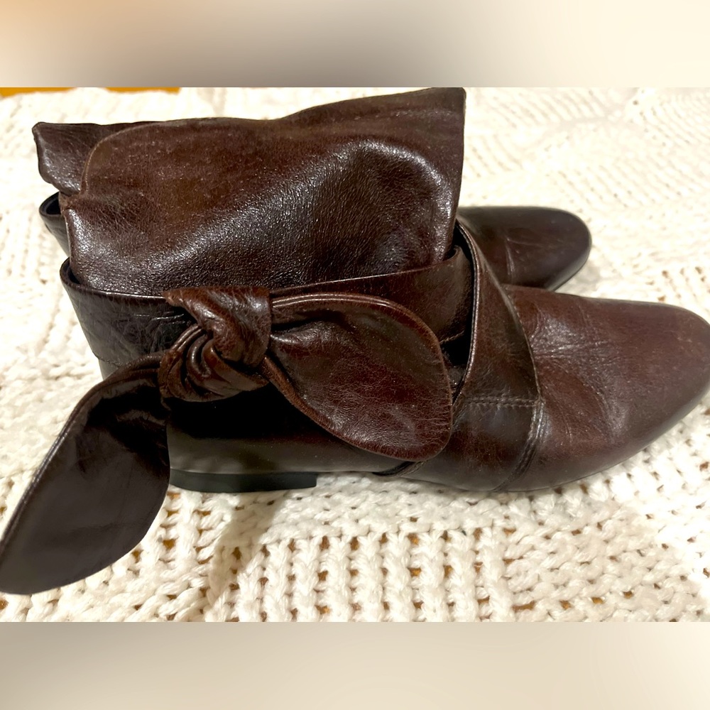 Brown leather booties